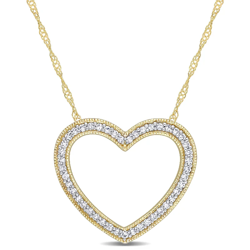 Topaz drop necklaces-Miadora 1/4ct TDW Diamond Open Heart Necklace in 14k Yellow Gold