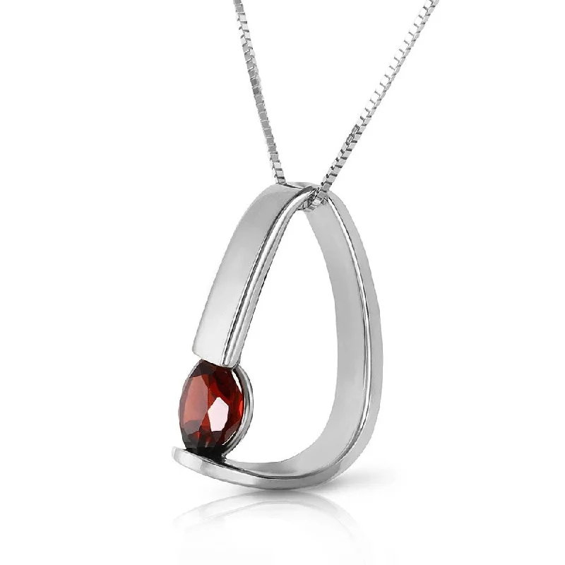 Polished name necklaces-14K Solid White Gold Modern Necklace with Natural Garnet