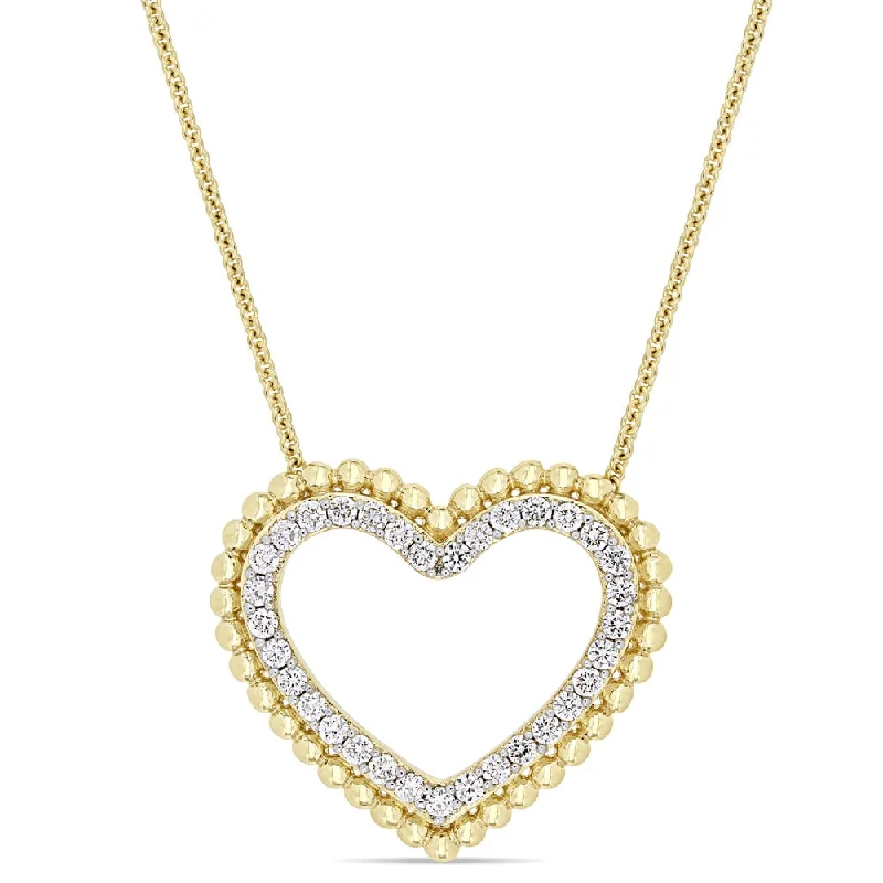 Vintage locket necklaces-Miadora Signature Collection 14k Yellow Gold 1/2ct TDW Diamond Open Heart Beaded Halo Necklace