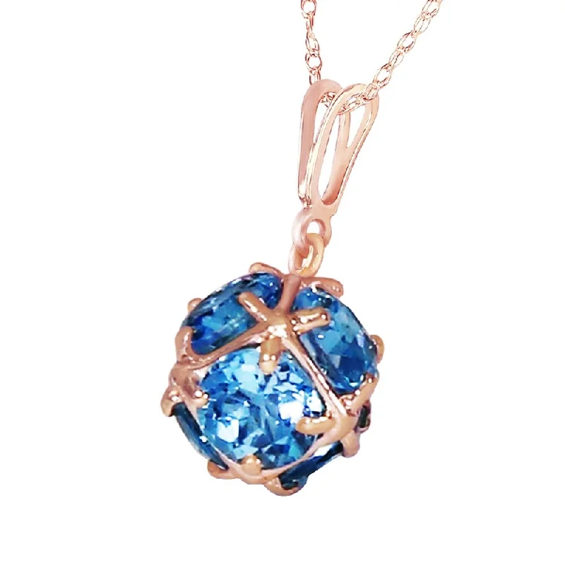 Worn style necklaces-14K Solid Rose Gold Necklace with Natural Blue Topaz