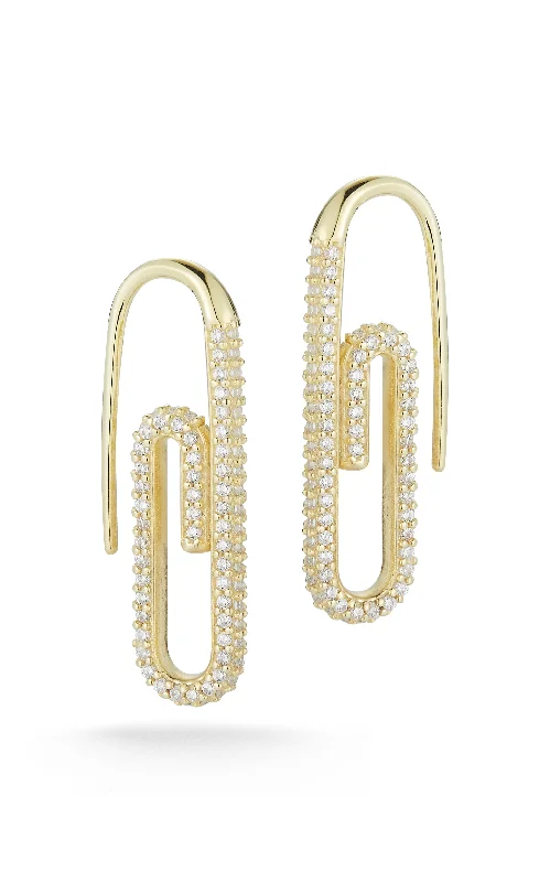 Leaf design earrings-Pavé Paperclip Threader Earring