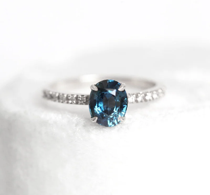 Spinel engagement rings-Zoe Blue Sapphire Diamond Ring