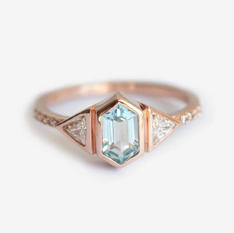 Pink quartz engagement rings-Megan Aquamarine Diamond Ring