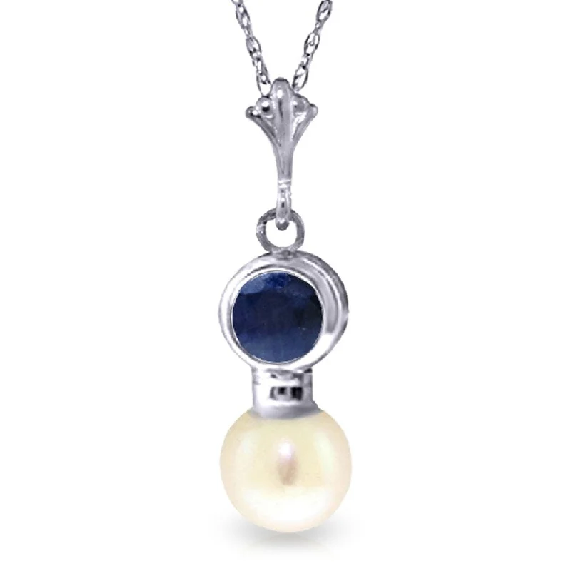 Stretch cord necklaces-2.48 Carat 14K White Gold Necklace Sapphire Pearl