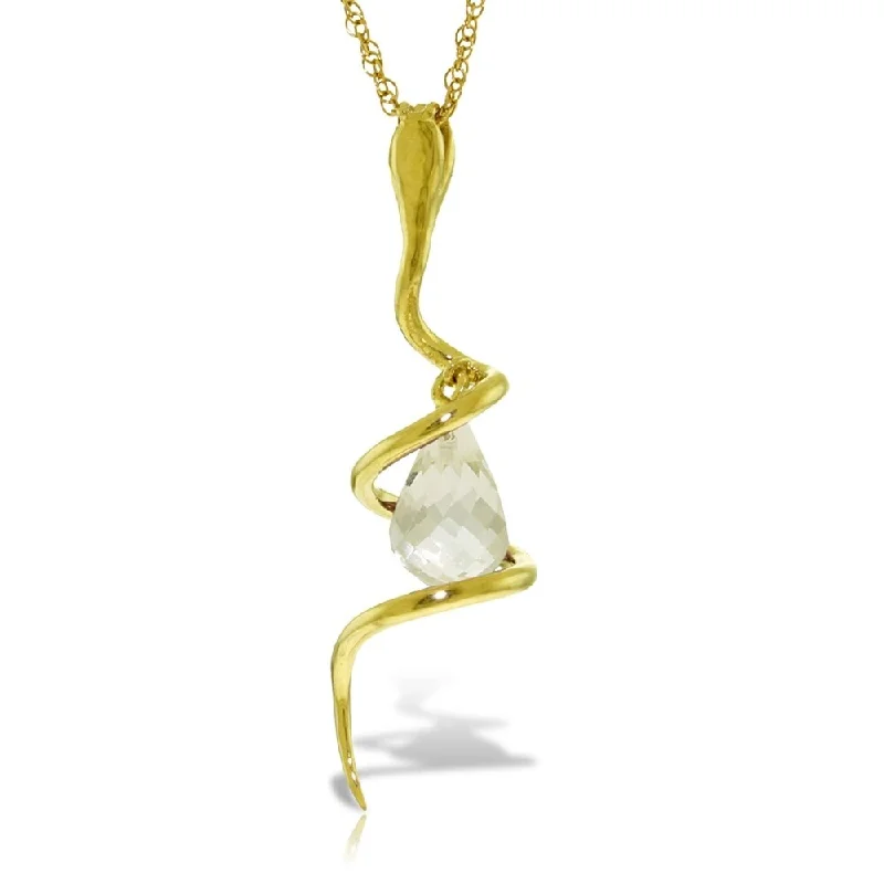 Pure crystal necklaces-14K Solid Gold Snake Necklace with Dangling Briolette White Topaz & Diamond