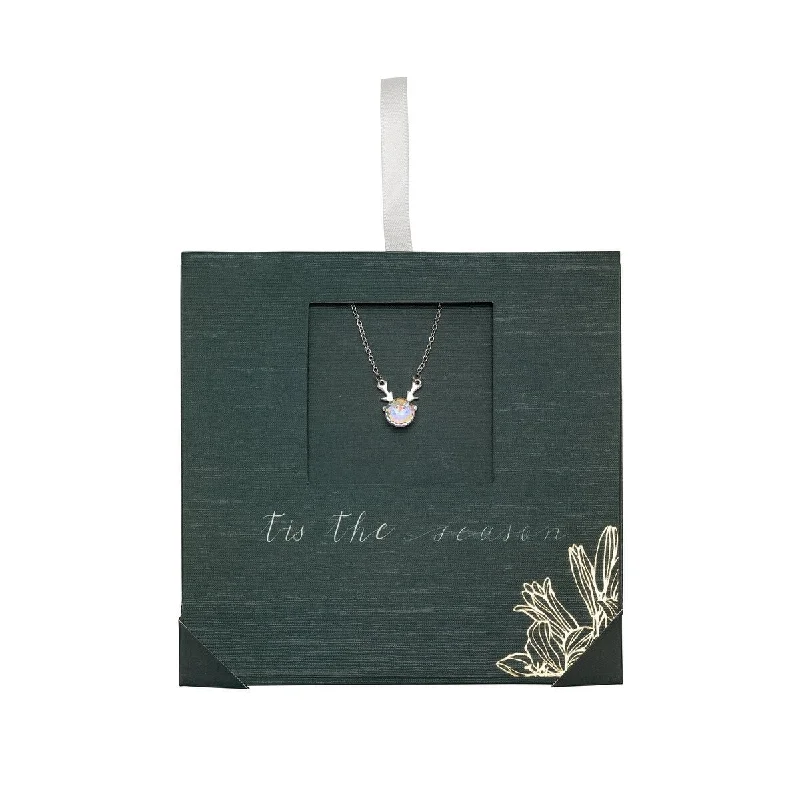 Faith charm necklaces-Aurora Borealis Deer Necklace - Rhodium-Plated with Aurora Borealis Swarovski Crystals