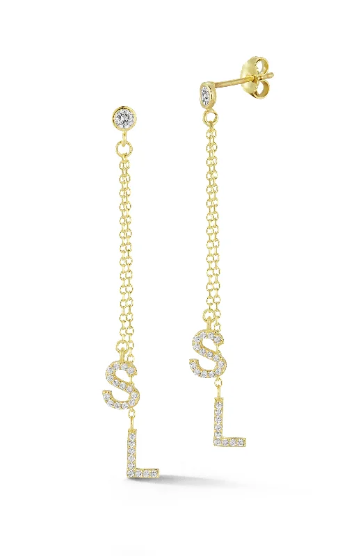 Dainty gem earrings-Pavé Double Initial Drop Stud Earring