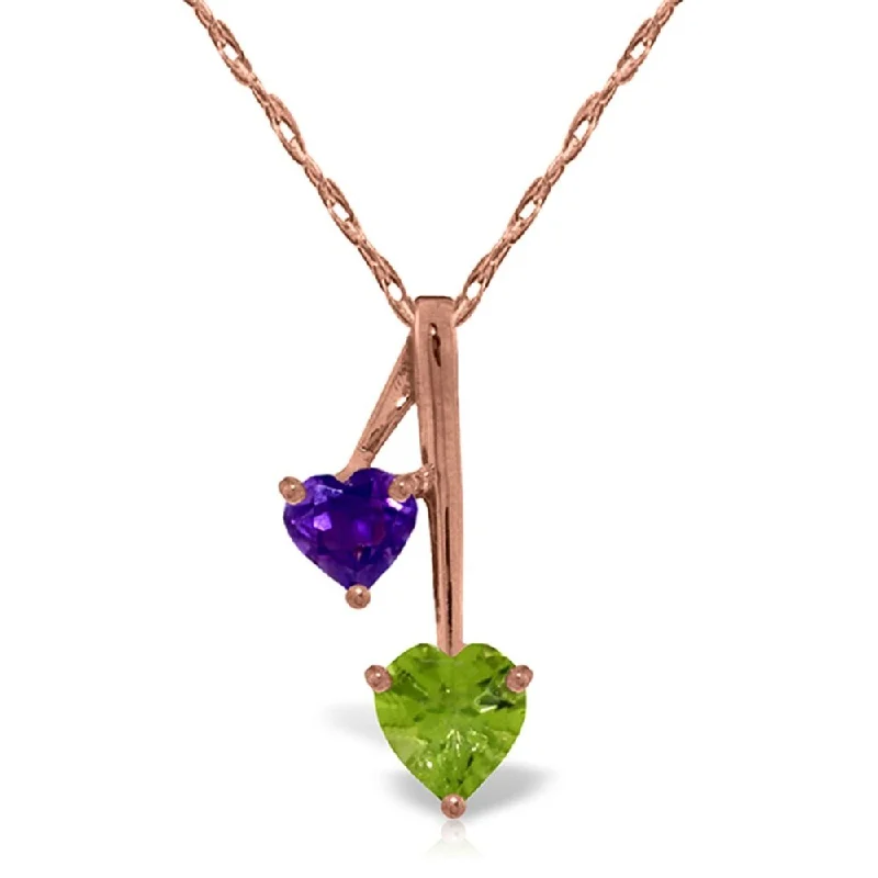 Spinel necklaces-14K Rose Gold Hearts Necklace w/ Natural Amethysts & Peridot