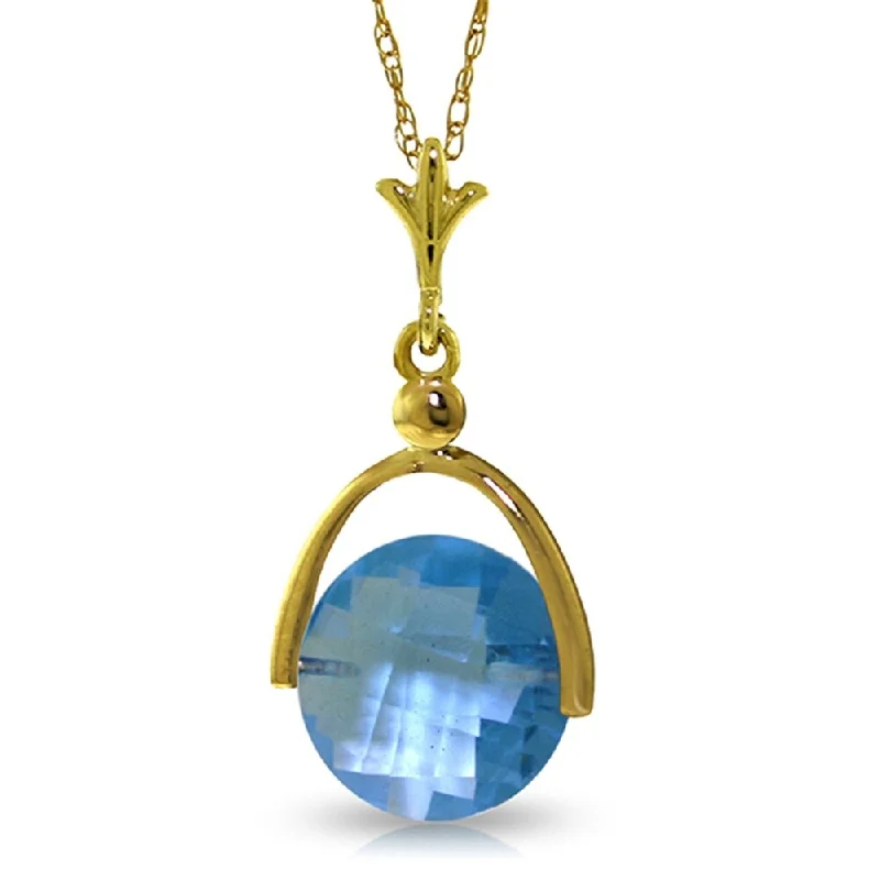 Chunky stone necklaces-3.25 Carat 14K Gold Necklace Checkerboard Cut Blue Topaz