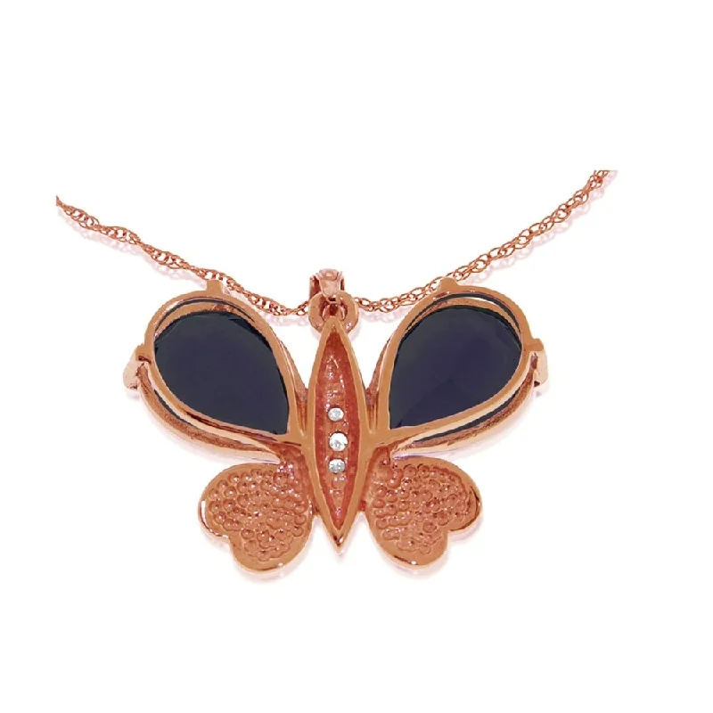 Retro deco necklaces-14K Solid Rose Gold Batterfly Necklace with Natural Diamonds & Sapphires