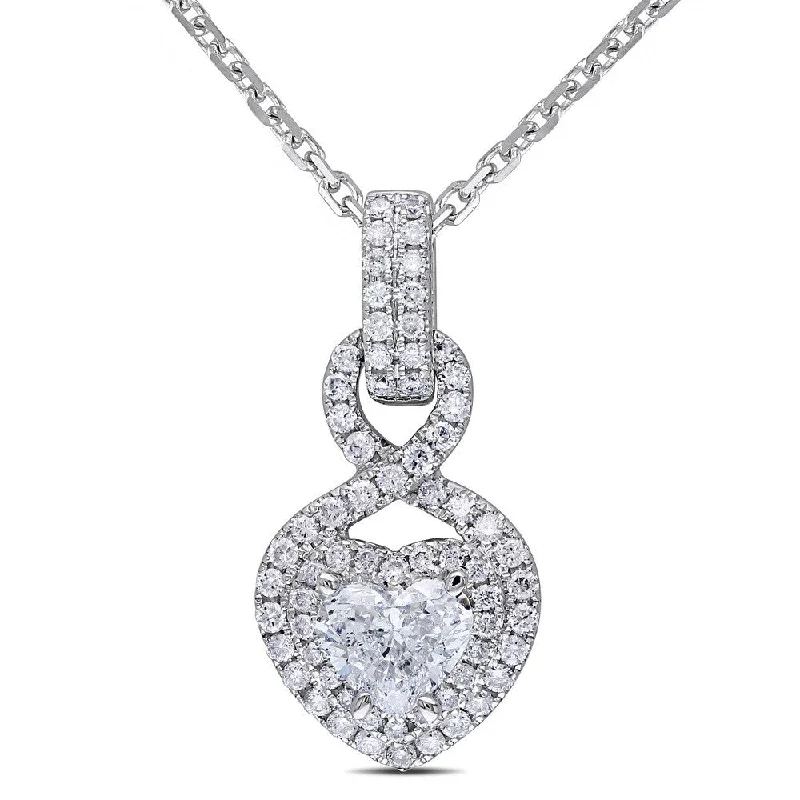 Tarnished silver necklaces-Miadora 14k White Gold 1 1/4ct TDW Diamond Heart Necklace - White Gold