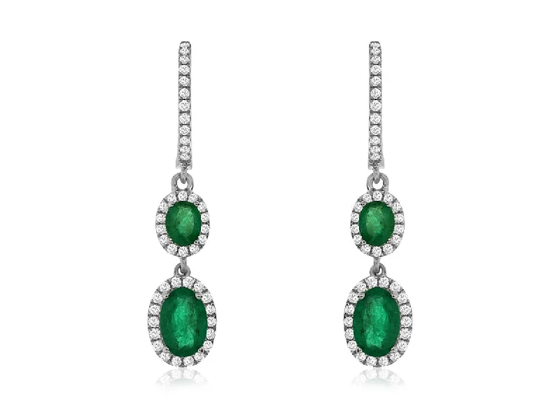 Rough texture earrings-Double Emerald Drop Earrings