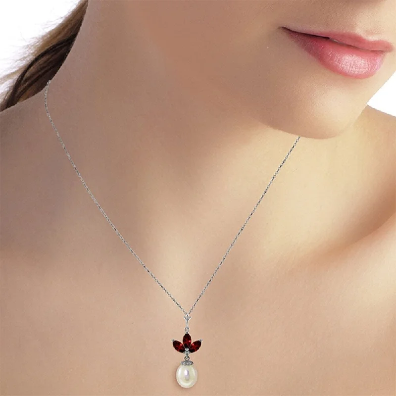 Multi-strand necklaces-4.75 CTW 14K Solid White Gold Necklace pearl Garnet