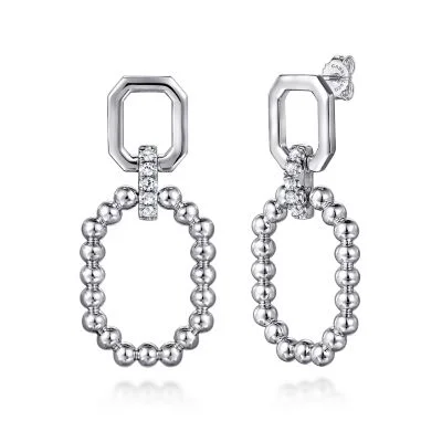 Flat knot earrings-Sterling Silver Octagon White Sapphire Bujukan Stud Drop Earrings