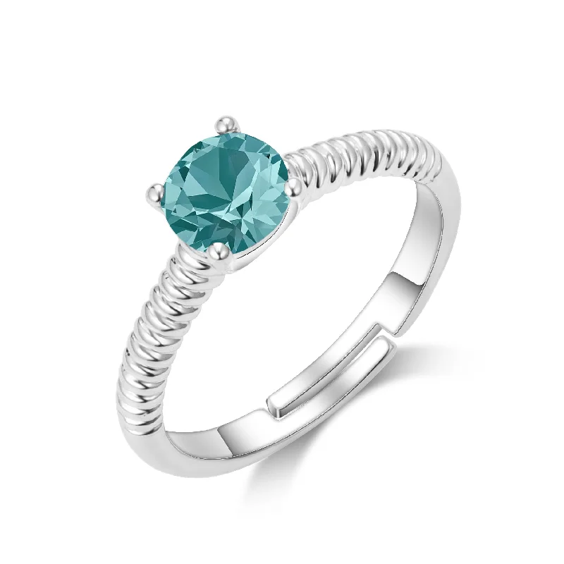 Crystal-twisted rings-Blue Adjustable Crystal Ring Created with Zircondia® Crystals