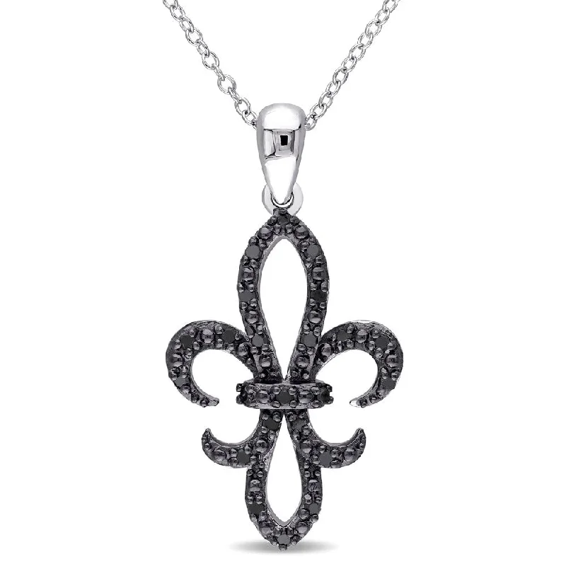 Polished gold necklaces-Miadora Sterling Silver 1/4ct TDW Black Diamond Fleur de Lis Necklace