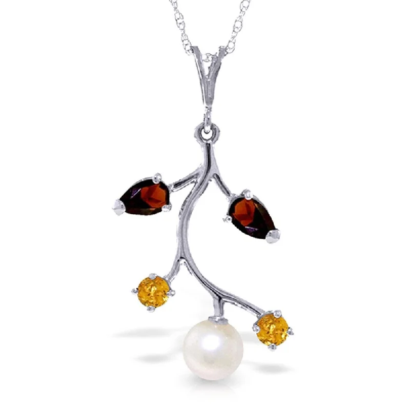 Bold cross necklaces-2.7 CTW 14K Solid White Gold Necklace Garnet, Citrine pearl