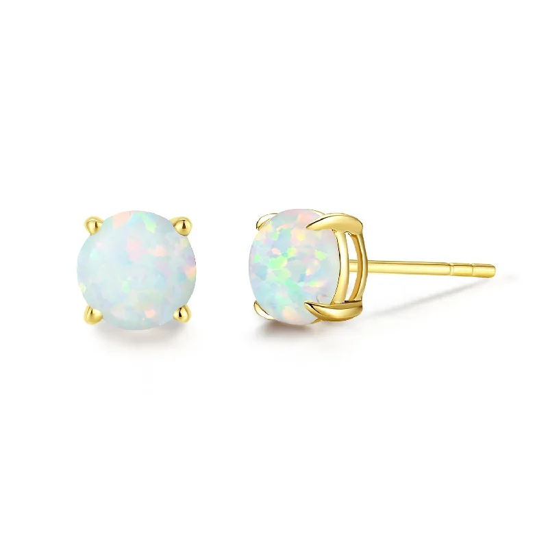 Surf theme earrings-FANCIME Round Shape 14k Solid Yellow Gold Gemstone Stud Earrings