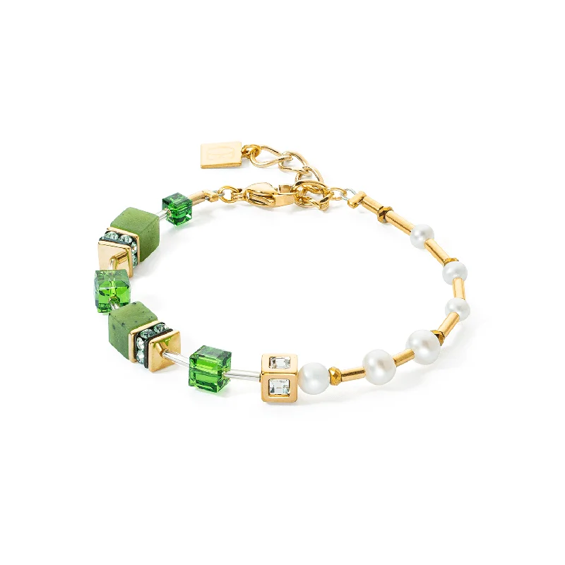 Coeur De Lion GeoCUBE® Fusion Gold Green and Pearl Bracelet