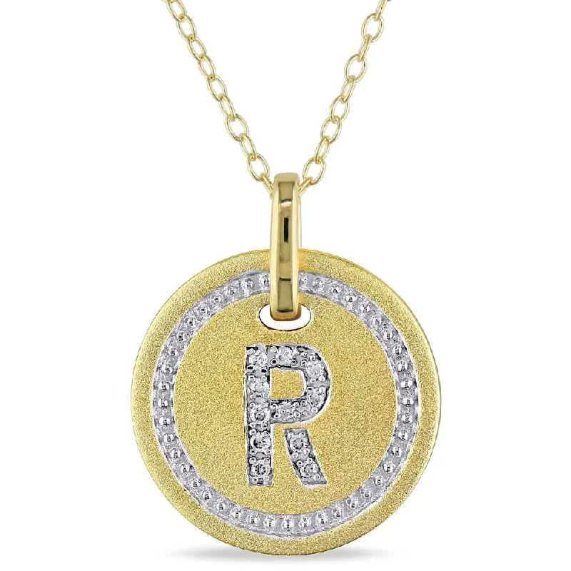 Regal diamond necklaces-Miadora Yellow Plated Sterling Silver Diamond R-Initial Halo Charm Necklace