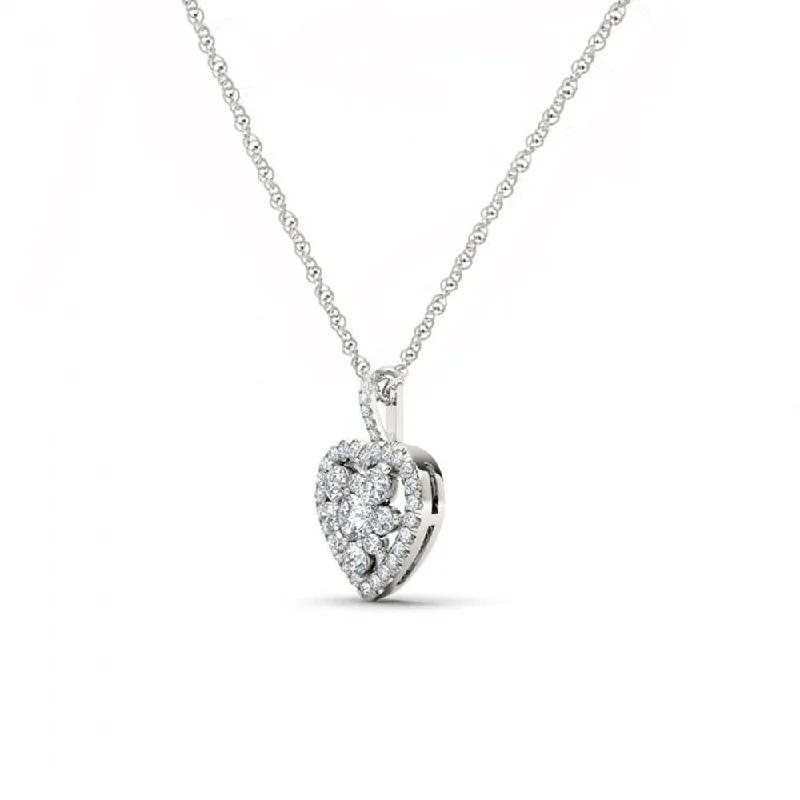 Vine braid necklaces-De Couer 10k White Gold 2/5ct TDW Heart Shape Diamond Necklace - White H-I