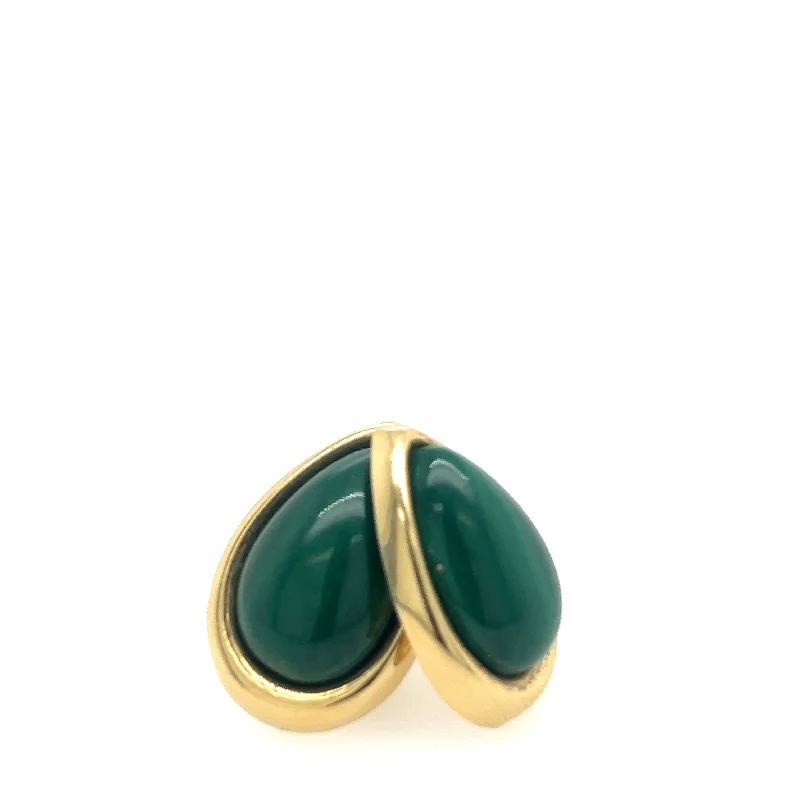 Polished art earrings-14K Yellow Gold Malachite Earrings