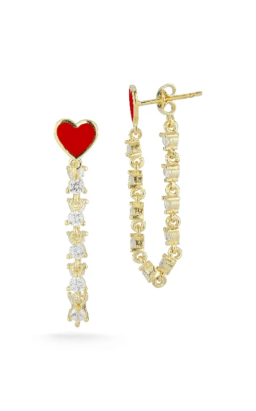 Smooth drop earrings-Heart Chain Link Drop Stud Earring