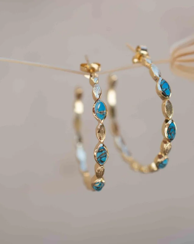 Astro charm earrings-Copper Turquoise Hoop Earrings 18k Gold Plated Earrings ~ ME206