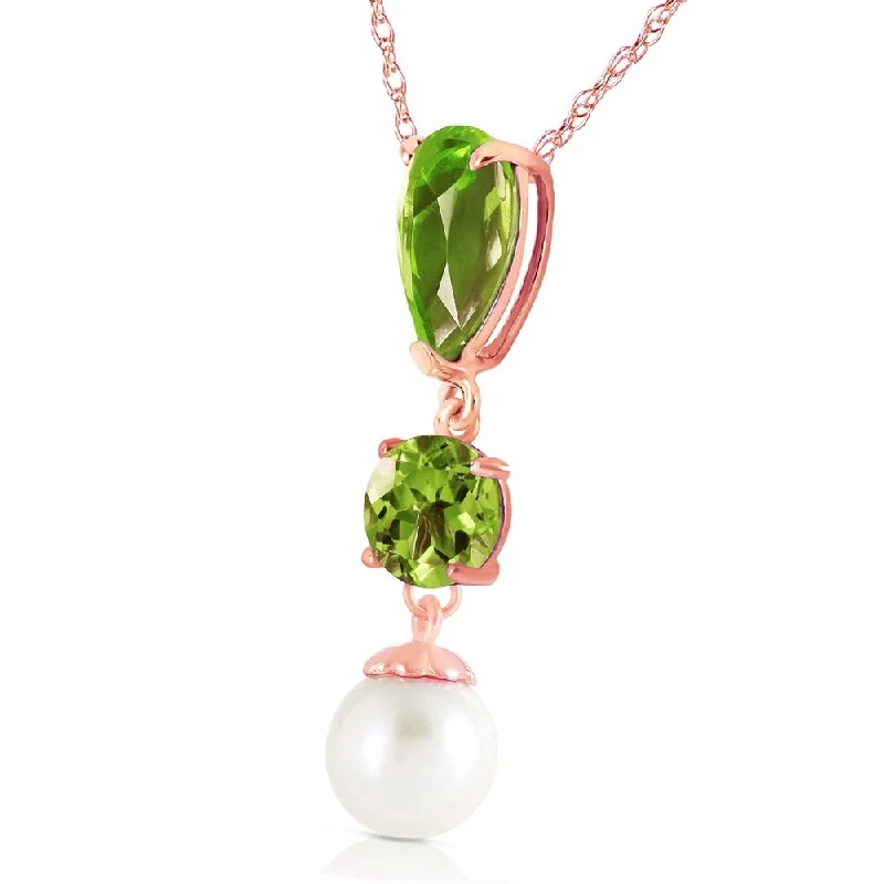 Patina bronze necklaces-5.25 Carat 14K Solid Rose Gold Necklace Peridot Pearl