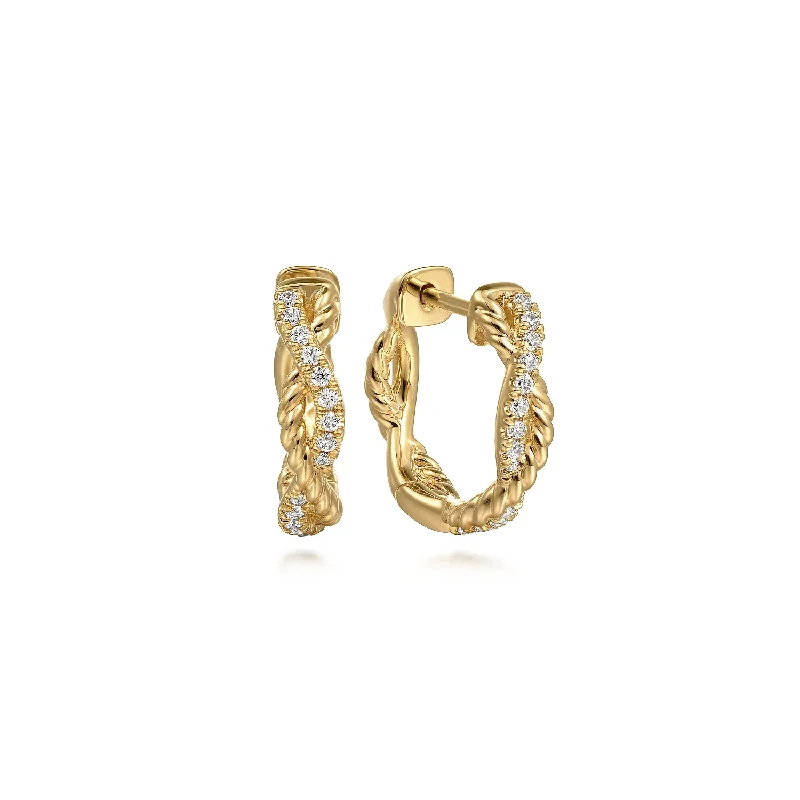 Wide hoop earrings-14K Yellow Gold Diamond RopeHuggie Earrings