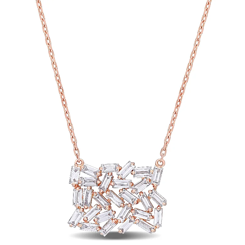 Vivid stone necklaces-Miadora 14k Rose Gold 7/8ct TDW Baguette-cut Diamond Cluster Station Necklace - 12.4 mm x 16 inch x 15.7 mm