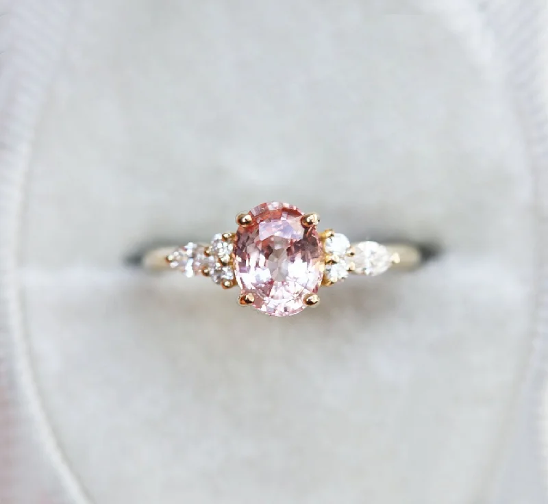 Petal carved engagement rings-Evelyn Peach Sapphire Diamond Ring