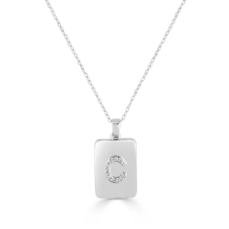 Ruby stone necklaces-Joelle Initial Letter C Dog Tag Necklace 14K White Gold & Diamond 1/25 TDW on a 16-inch Chain