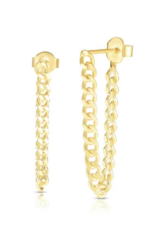 Pink gold earrings-Cuban Chain Link Drop Stud Earring