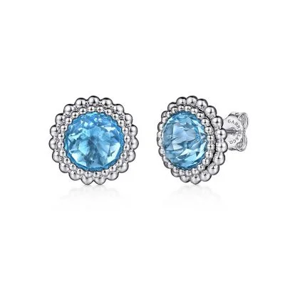 Tiny star earrings-Sterling Silver Faceted Swiss Blue Topaz Bujukan Stud Earrings