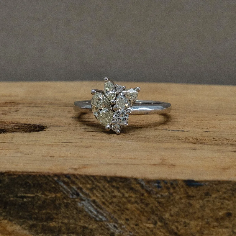 Wide band engagement rings-Statement Cluster Diamond Ring