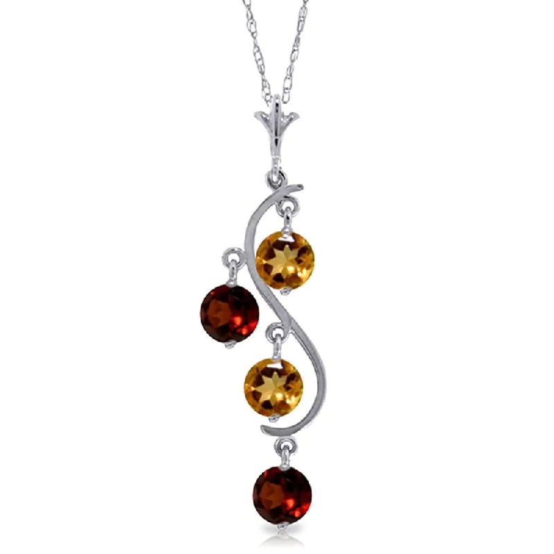 Polished bead necklaces-2.3 Carat 14K White Gold Necklace Natural Citrine Garnet