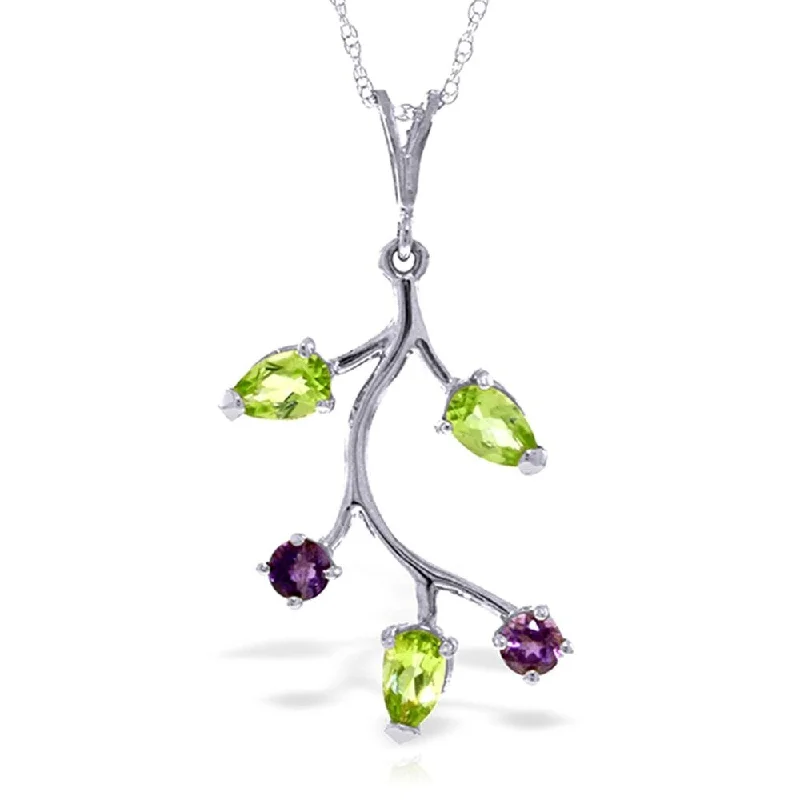 Cosmic charm necklaces-0.95 Carat 14K Solid White Gold Necklace Amethyst Peridot