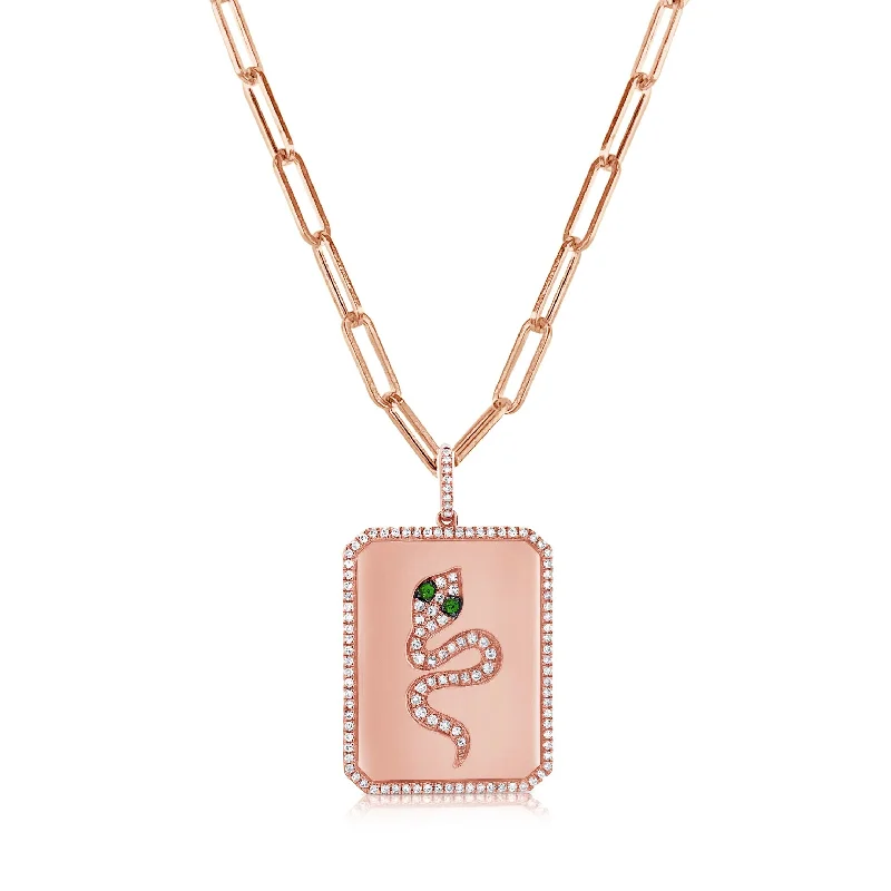 Loop knot necklaces-Joelle Snake Necklace Diamond & Tsavorite 14K Rose Gold on 18-inch Papaerclip Chain