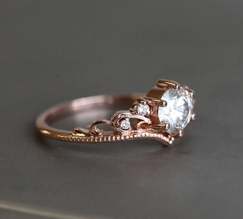 Dual-tone engagement rings-Bella Vintage Moissanite And Diamond Ring