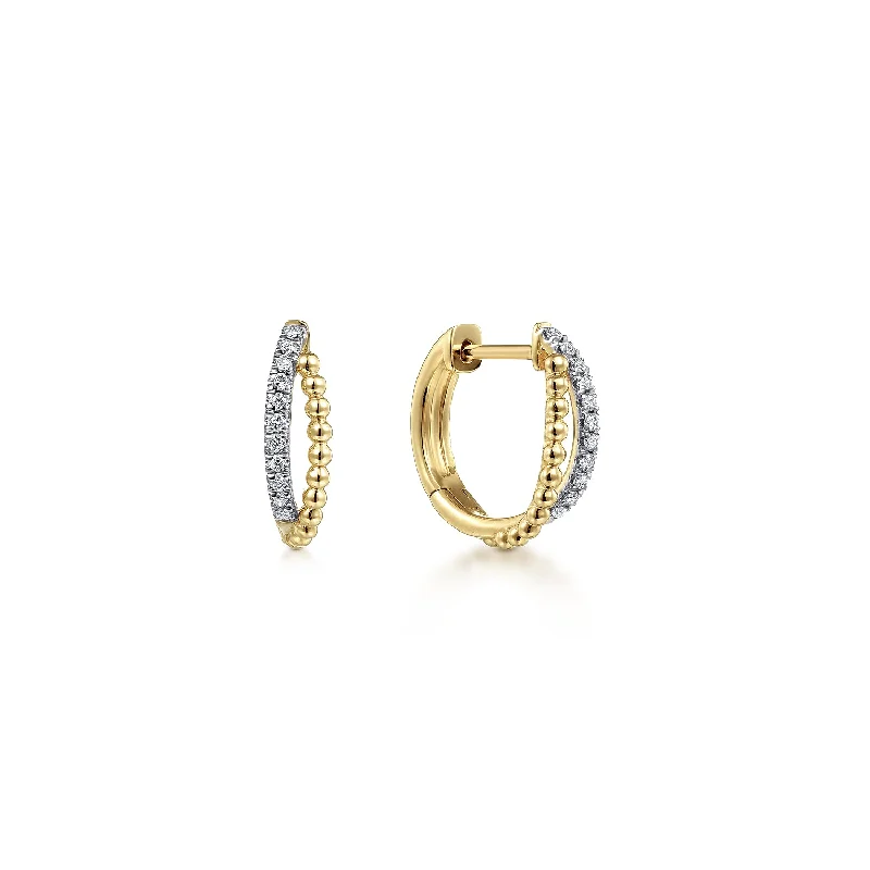 Ruby gem earrings-14K Yellow Gold Twisted Pave Diamond Huggie Earrings