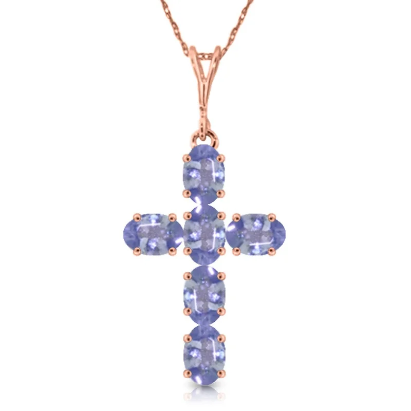 Flat knot necklaces-1.5 Carat 14K Solid Gold Cross Gemstone Necklace Natural Tanzanite