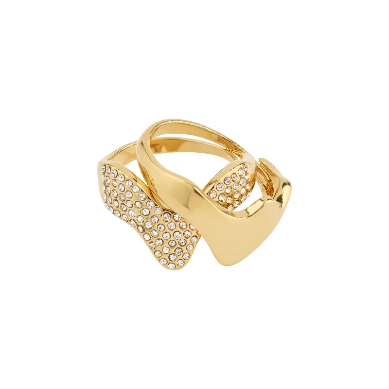 Woven cord rings-CONNECT 2-in-1 set crystal rings gold-plated