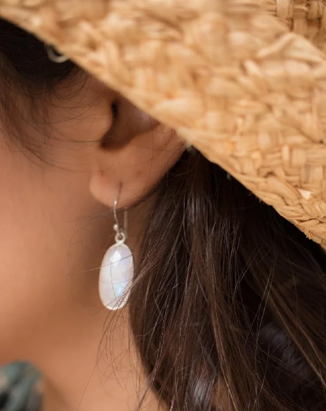 Layered drop earrings-Moonstone Earrings ~ Sterling Silver 925~ME075