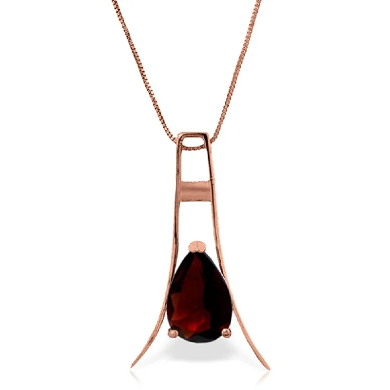 High gloss necklaces-14K Rose Gold Garnet Gemstone Genuine Royal Necklace