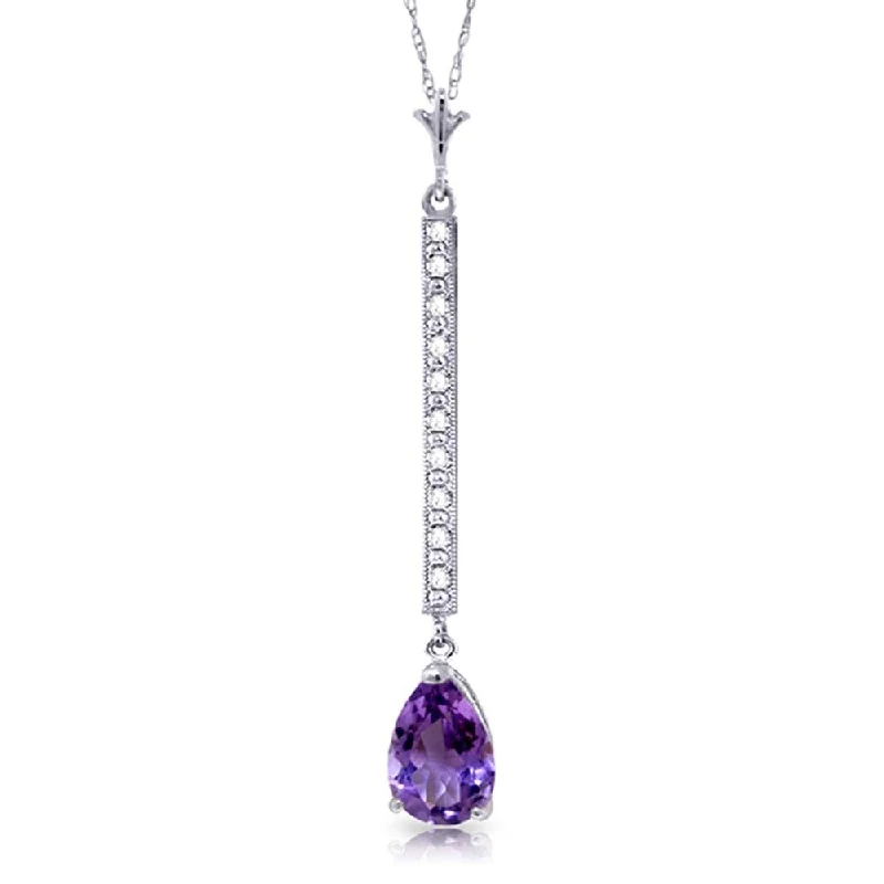 Thick bar necklaces-14K White Gold Necklace w/ Diamonds & Amethyst