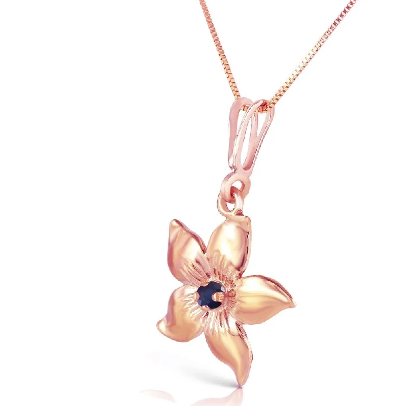 Wide bib necklaces-14K Solid Rose Gold Flower Necklace with Natural Sapphire