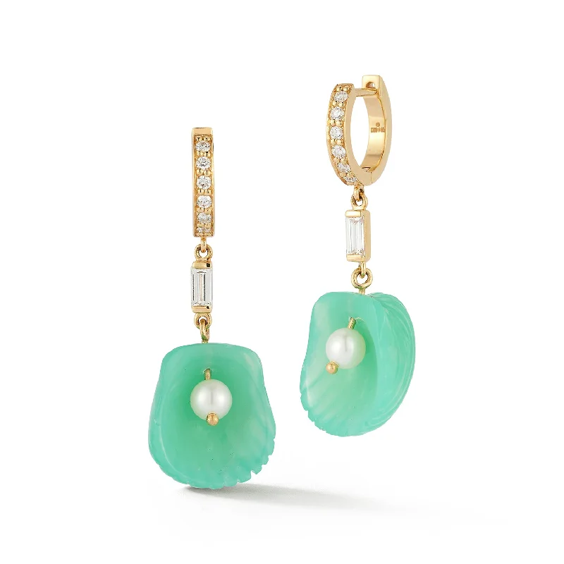 Square stud earrings-Dream Shell Huggies - Chrysoprase