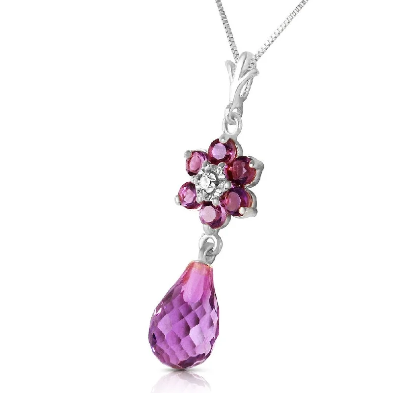 Round pendant necklaces-2.78 Carat 14K Solid White Gold Necklace Natural Amethyst Diamond