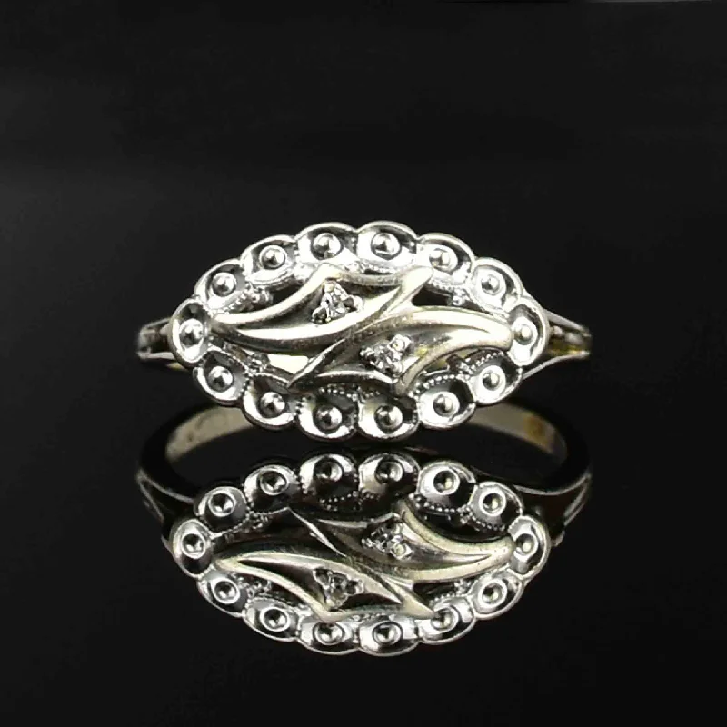 Subtle accent rings-Art Deco 10K White Gold Diamond Stacking Ring